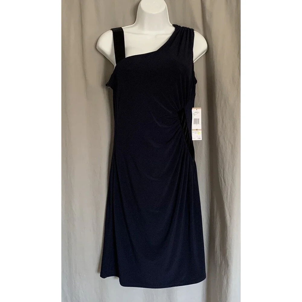 NINE WEST Indigo Blue Sheath Velvet Velour Sleeveless Dress Women's Size 12 NWT - Picture 3 of 12